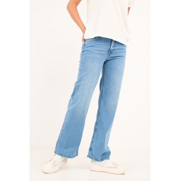 Blugi cu croiala ampla si aspect decolorat - Albastru