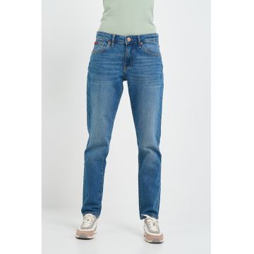 Blugi dama boyfriend cu aspect usor decolorat -  Albastru