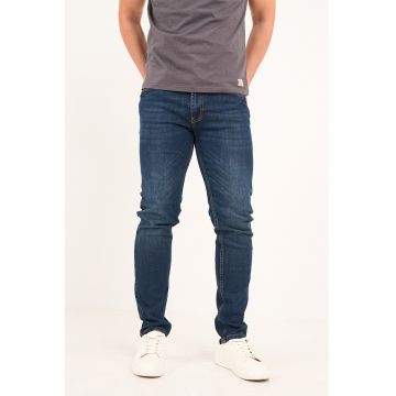 Blugi skinny cu aspect decolorat - Albastru inchis
