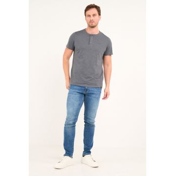 Blugi slim fit cu aspect decolorat - Albastru pastel