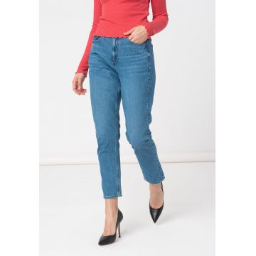 Blugi mom fit crop cu talie inalta Blugi mom fit crop cu talie inalta